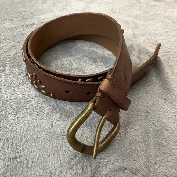 Vintage Y2K 90s Abercrombie & Fitch Brown Leather Studded Belt Women's MEDIUM - Picture 1 of 7